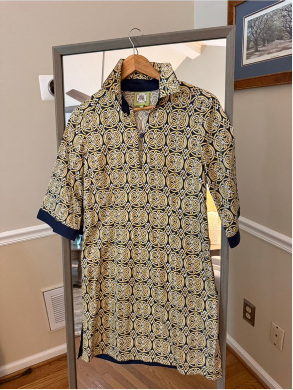 Women's Elizabeth McKay Shift DressSize 6 Yellow Navy Geometric - Picture 2 of 4